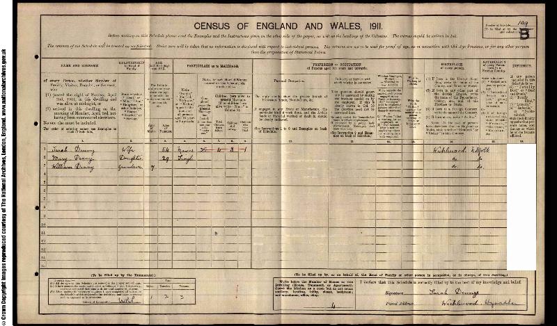 Denny (Sarah) 1911 Census
